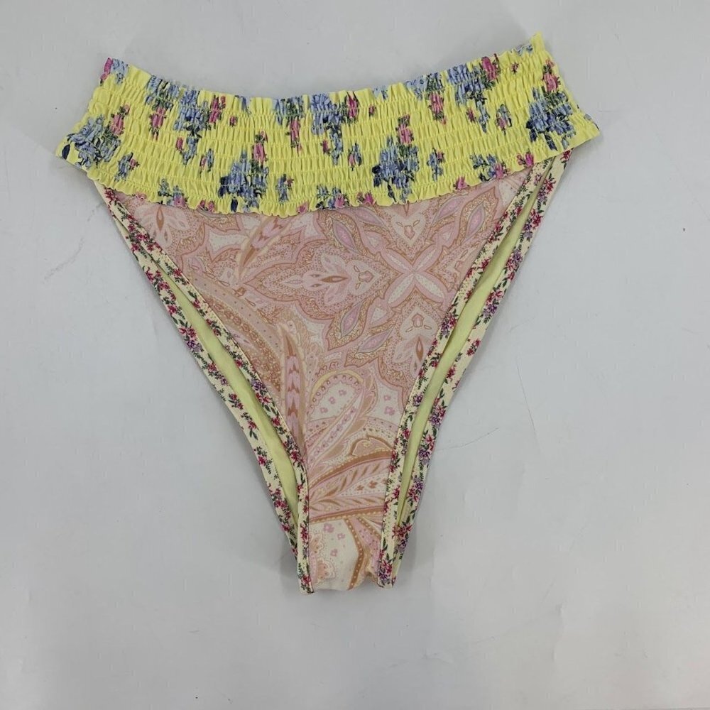 River Island Women's Mixed Floral High Rise Bikini bottoms in Yellow Size 8 NWT‎